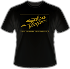 salsaplatform dames t-shirt zwart met gouden opdruk